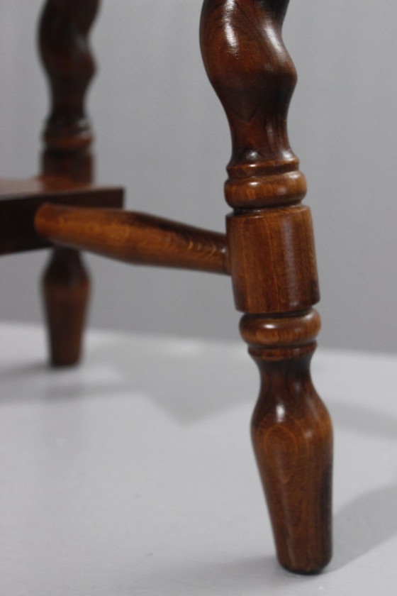 Image 1 of Brutalistischer Dreibeinhocker aus gedrechseltem Holz, Stil von Charles Dudouyt, 20. Jahrhundert