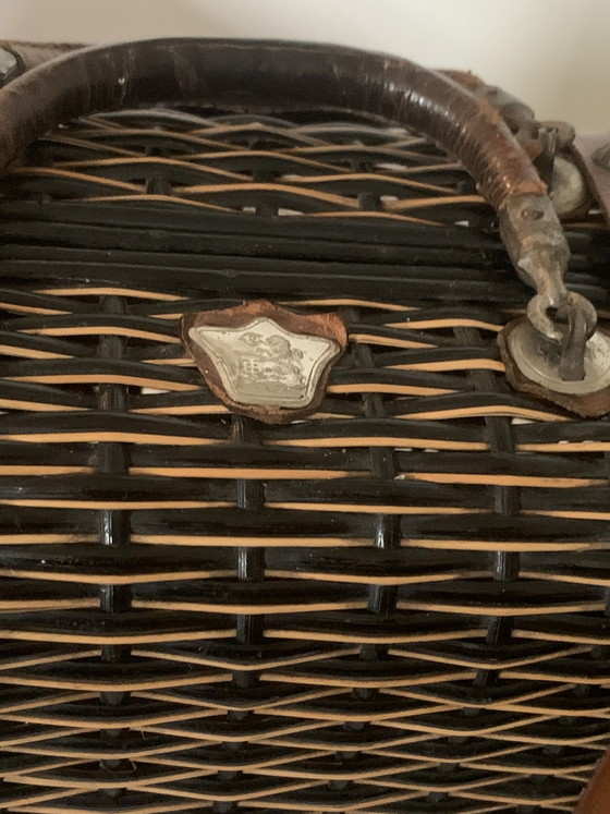 Antieke Franse rieten handtas — Napoleon III, circa 1890 — – Decoratieve objecten, Wicker, Leather (photo 27 of 30)