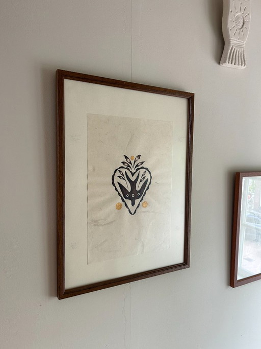 Handmade Artwork | Swallow with Gold | Boho A4