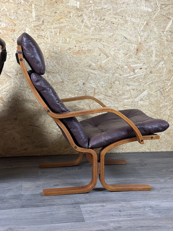 Image 1 of 2x 60s 70s Easy Chair poltrona in pelle Westnofa Norvegia Mid Century