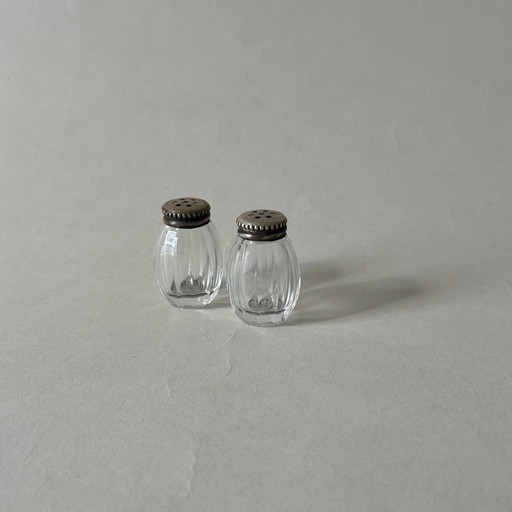 Paar Salerons Perles aus Glas und Silber mar Christofle vintage