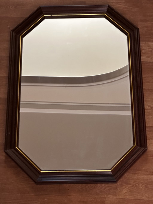 Vintage octagonal mirror in stained wood with a gold trim – 68 × 47.5 cm – spiegels, Glass