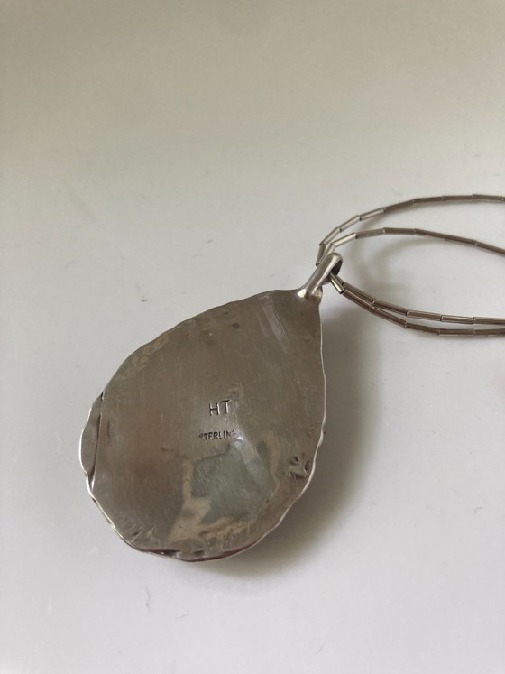 Image 1 of Navajo Indiaanse bloemenhanger (sterling zilver, turkoois, koraal)