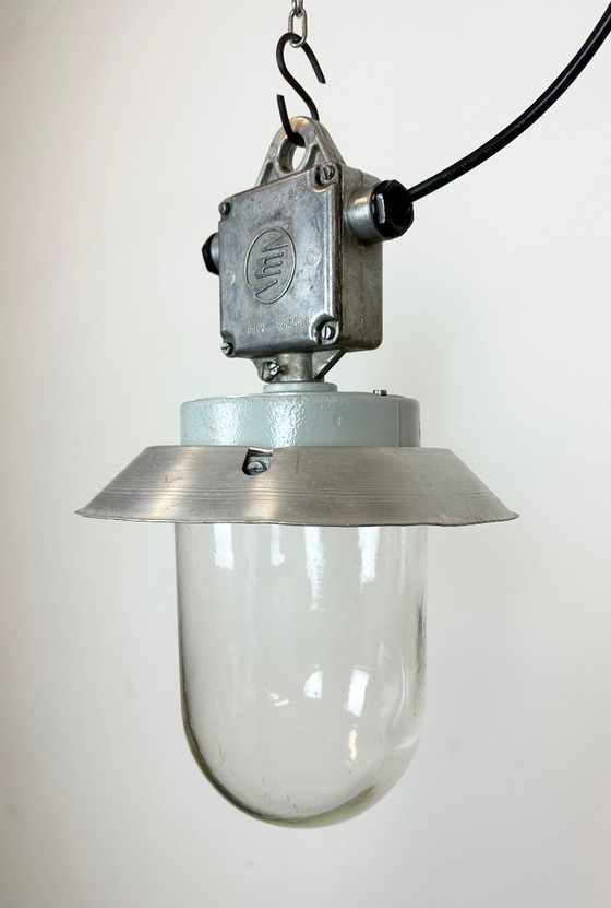Image 1 of Industrial Aluminium Light with Clear Glass Cover from Elektrosvit, 1970s