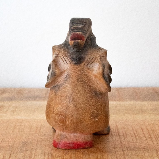 Image 1 of Vintage hand-carved circus elephant figurine: handmade animal sculpture