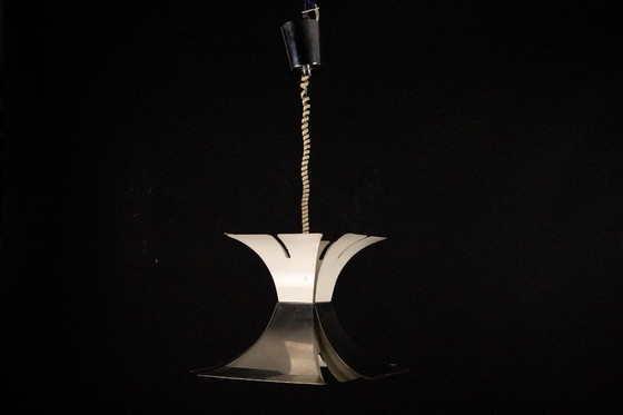 Image 1 of Lampadario anni '70 in stile Goffredo Reggiani in lacca e cromo