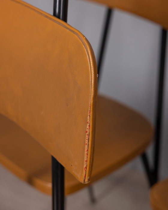 Image 1 of Set of 6 Vintage 1960s Metal and Leather Chairs, Italian Design