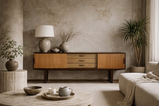 Image 1 of Vintage Mid-Century Danish Modern Wood Sideboard with Drawers, 1970s