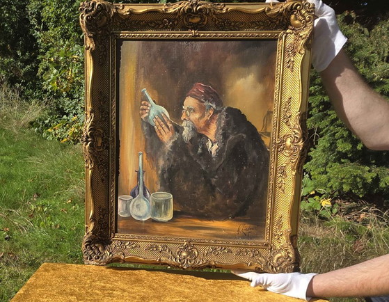 Dipinto a olio vintage di alchimista di metà secolo – Dipinti e disegni, Tela (photo 3 of 16)