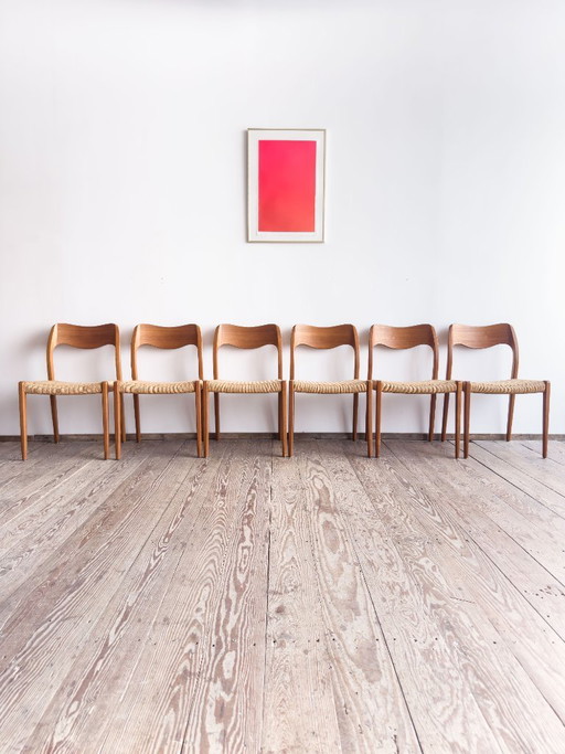 Set van 6 teakhouten eetkamerstoelen van Niels O. Møller voor J.L. Moller, model 71