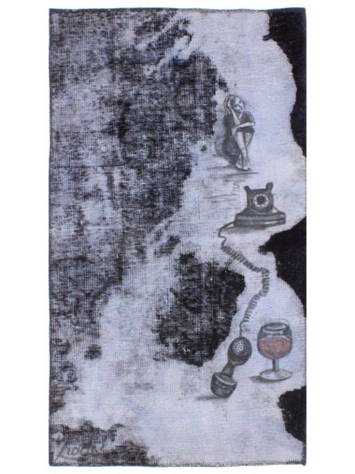 Tapis Oriental Noué à la Main Vintage Art Classique & Design en Relief 144 x 82 cm Gris, Multicolore