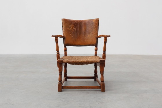Image 1 of Poltrona in pelle e rovere di Theo Ruth per Artifort, Paesi Bassi, 1940