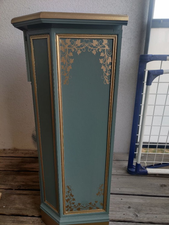 Image 1 of Refurbished vintage chest of drawers/week organizer – Sage Green & Floral Gold Trim