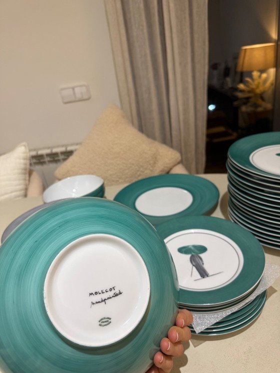 Image 1 of Molecot green and grey dinnerware – large set (41 pieces) The complete lot has a very high original value (≈ €5,400) Dinnerware