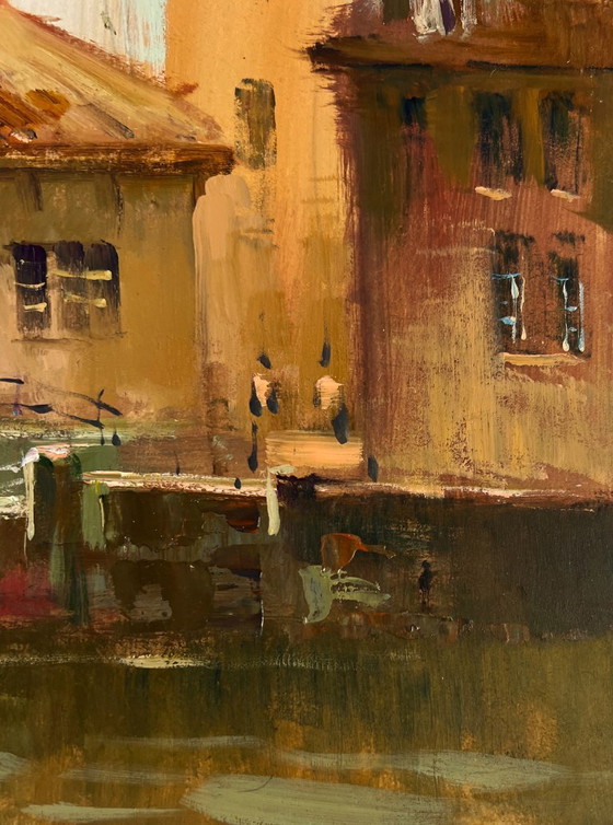 Image 1 of Original Oil Painting Coastal City Landscape Streets of Venice