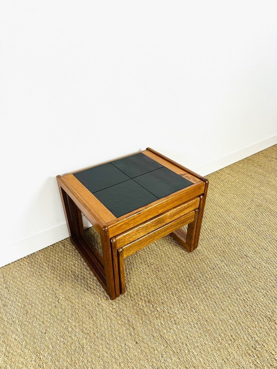 Image 1 of Skandinavische Satztische aus Teakholz und schwarzer Keramik, 1960