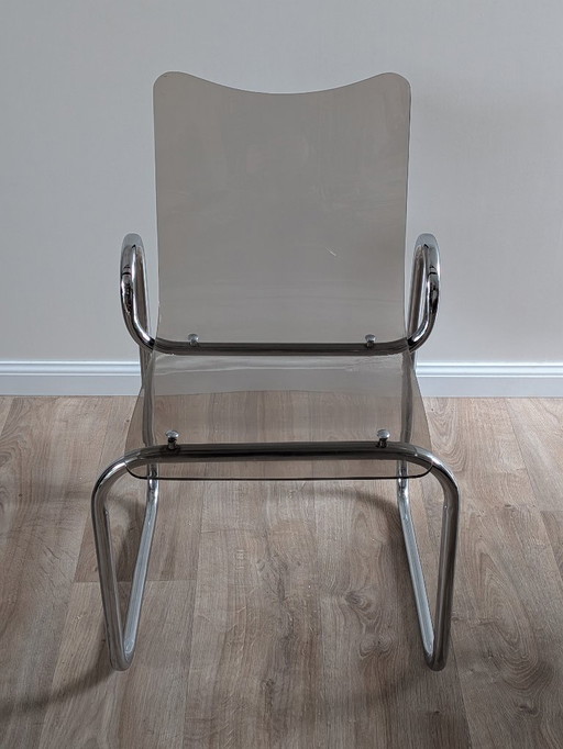 Vintage Mid-Century Modern Chrome & Smoked Acrylic Cantilever Chair