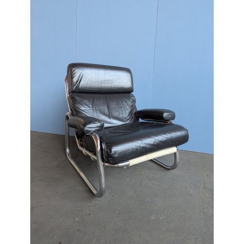 Poltrona lounge vintage cromo e pelle, anni '70 – Poltrone, Leather, Chrome (photo 4 of 7)