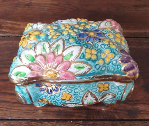 Colorful ceramic box with lid - Belgium 1930-1950