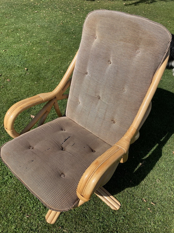 Image 1 of Vintage Bohemian bamboo draai fauteuil 