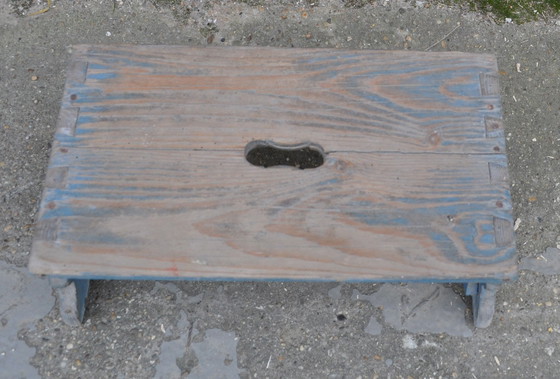 Blue Painted Rustic Stool, 1940s (photo 3 of 4)