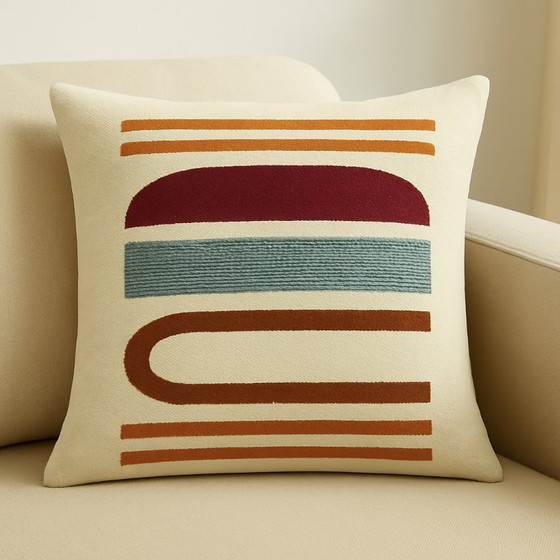 Image 1 of Handmade Egyptian Wool Pillow Cover - 40x40 cm - Modern Design with Zipper - Multicolor