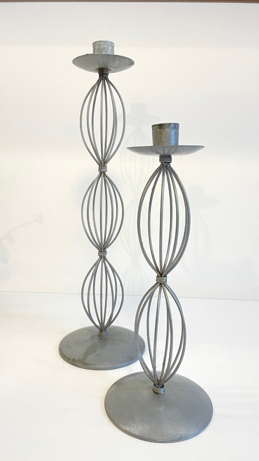 Portacandele geometrici, metallo grigio patinato