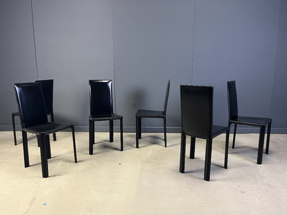 Image 1 of Schwarze Leder-Esszimmerstühle von De Couro Brazil, 1980er Jahre - 6er-Set