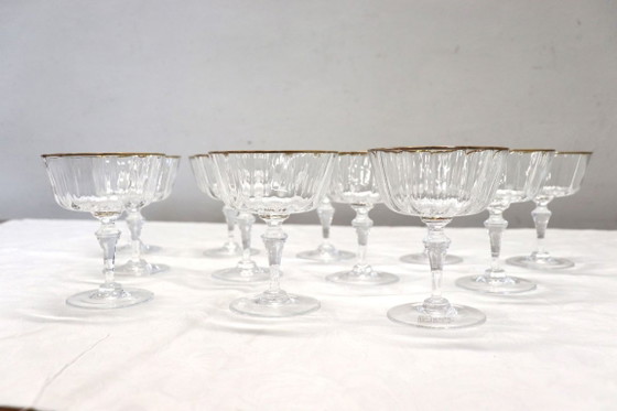 Image 1 of Verres à champagne en verre soufflé de Murano, signés Nason & Moretti, avec étiquette d'origine, lot de 12