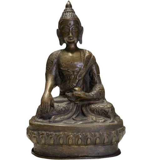 Authentische handgemeißelte Bronze Shakyamuni Buddha – Nepal – ca. 1960