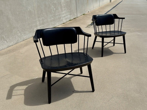 Ensemble de 2 fauteuils Stellar Works Exchange en chêne noir – Leather, Wood (photo 2 of 15)