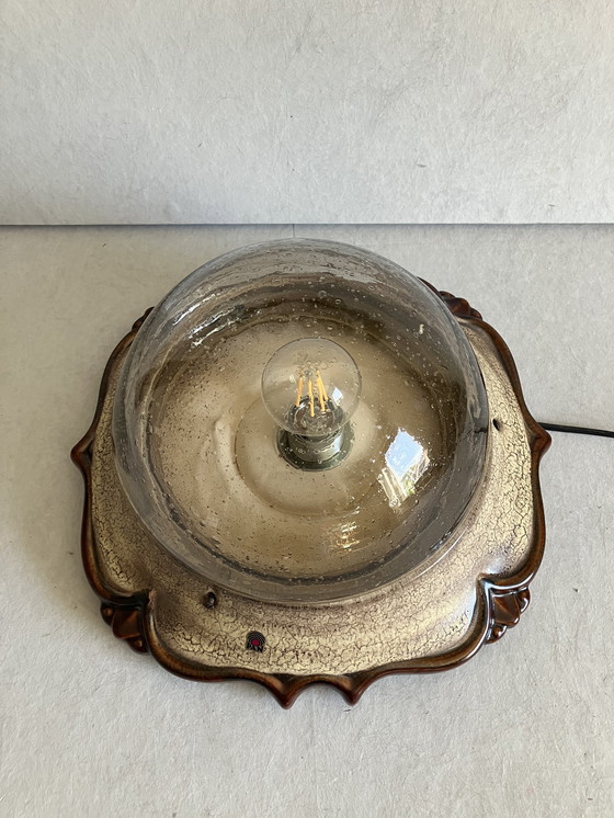 Image 1 of Pan Leuchten Vintage Fatlava Wandlamp Keramiek en Bubbelglas