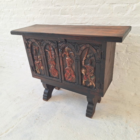 Image 1 of Arts of México Spaans-koloniale gesneden en beschilderde console/dressoir, jaren 1940-1950