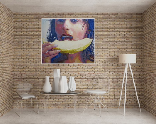 Original Oil Painting Modern Art Girl Melon – schilderijen tekeningen, Canvas (photo 2 of 7)