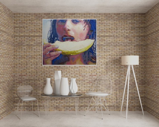 Pintura al óleo original, arte moderno, Chica Melón – Pinturas y dibujos, Canvas (photo 2 of 7)