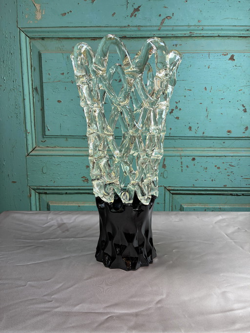 Vase en verre d'art en treillis avec motif de chaux Style Murano