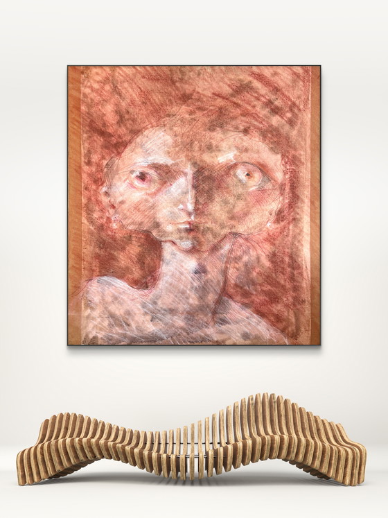 Image 1 of Robert Detheux - Large surrealist portrait on canvas - 80x70cm