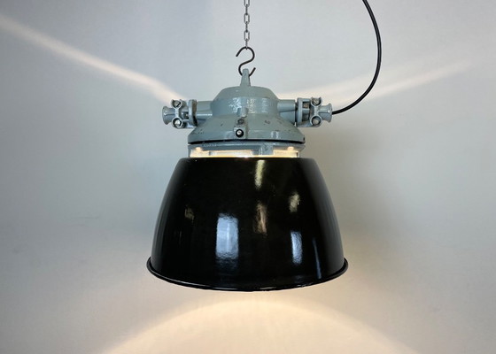 Image 1 of Grey Explosion Proof Lamp with Black Enameled Shade, 1970s