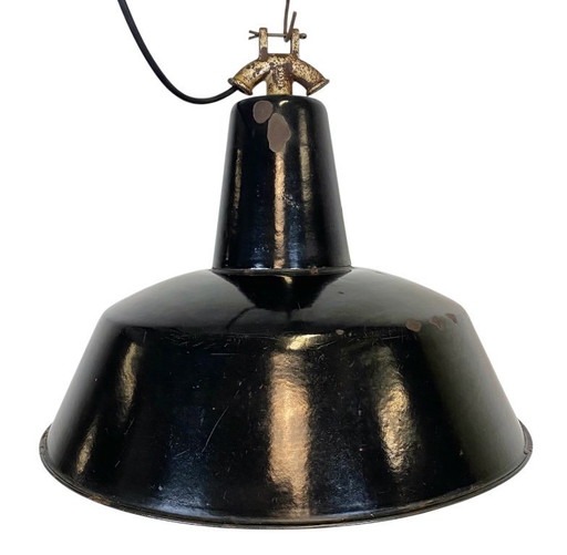 Suspension industrielle vintage en émail noir, années 1930
