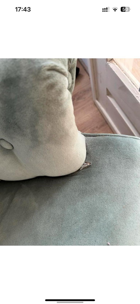 Image 1 of Classic green sofa with wooden legs vintage