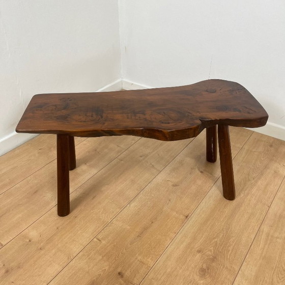 Image 1 of Rustic bench in solid elm, wabi sabi style, Mid-20th century.