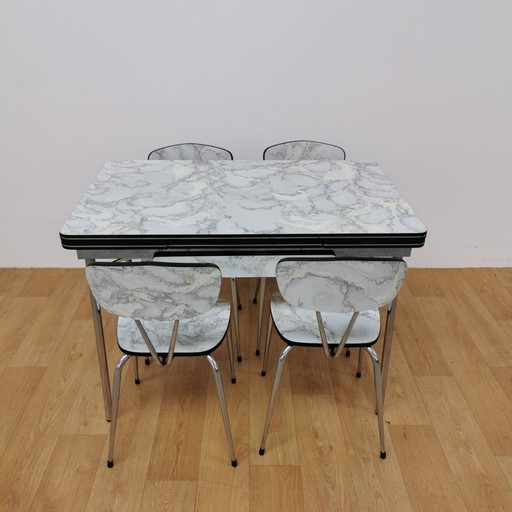 Vintage Formica Mid - Century Table, Kitchen Table With 4 Chairs