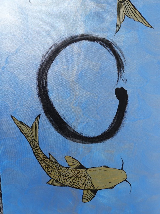 Japanese Koi Fishes J546 - Original Painting – Paintings & Drawings, Canvas (photo 7 of 13)