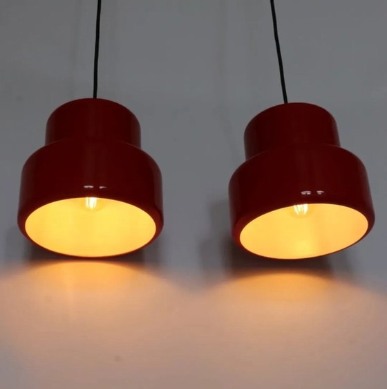 Image 1 of Lámparas colgantes vintage rojas Jo Hammerborg diseño danés