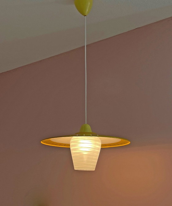 Image 1 of Lampada Mid Century Modern in vetro opalino, design olandese