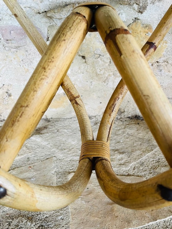 Image 1 of Tavolino vintage in rattan e bambù con piano in vetro, anni '60