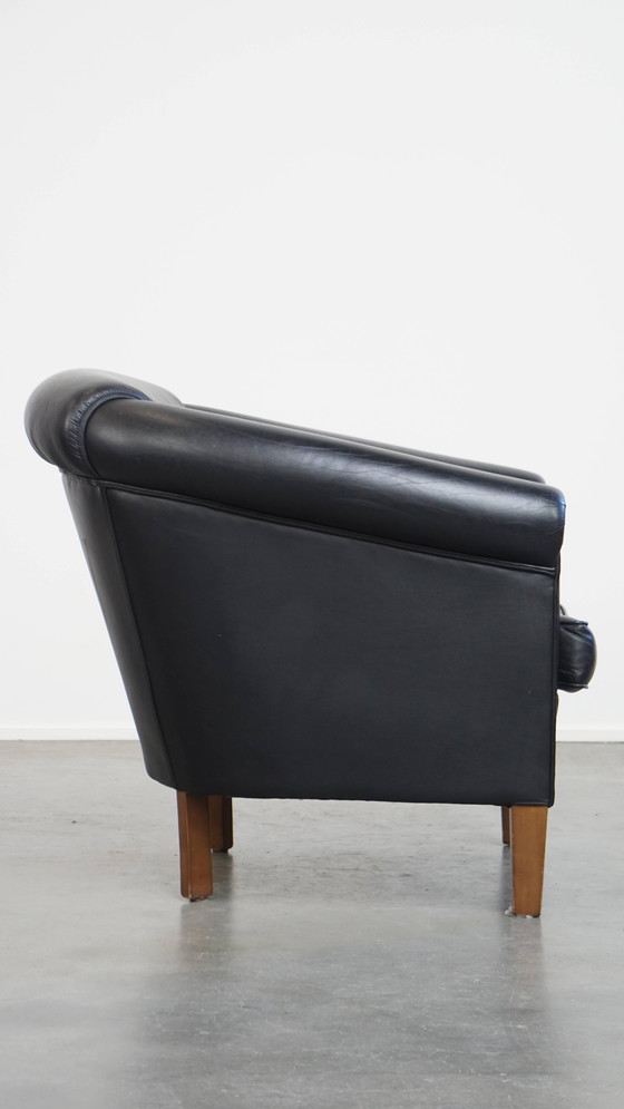 Image 1 of Black Beef Leather Club Chair in English Style