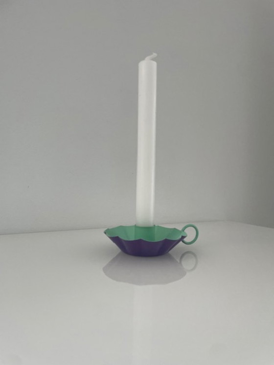 Image 1 of Moderne kandelaar / blaker lila & mint