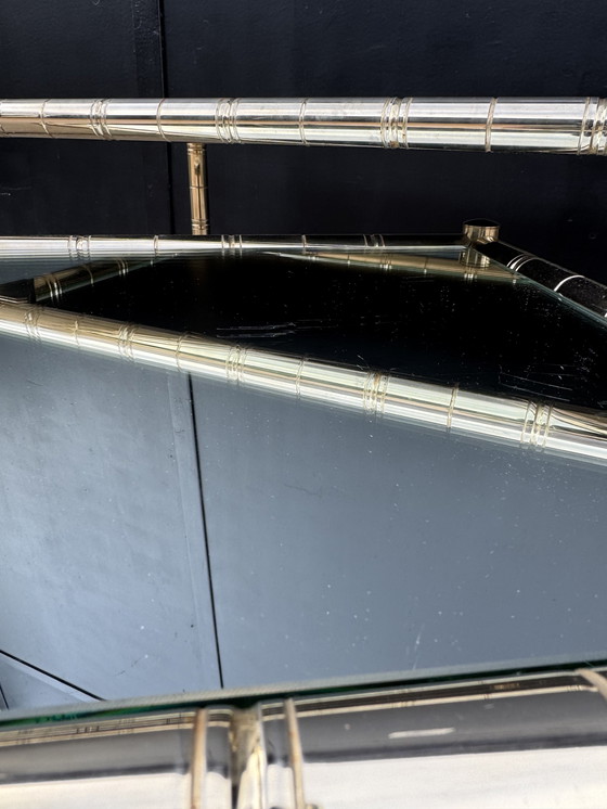 Image 1 of Nesting tables in gold-tone metal, bamboo, and mirror, 1970s style