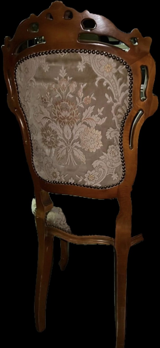 4 sedie da pranzo barocche, Tessile, Legno, Beige (foto 3 di 5)